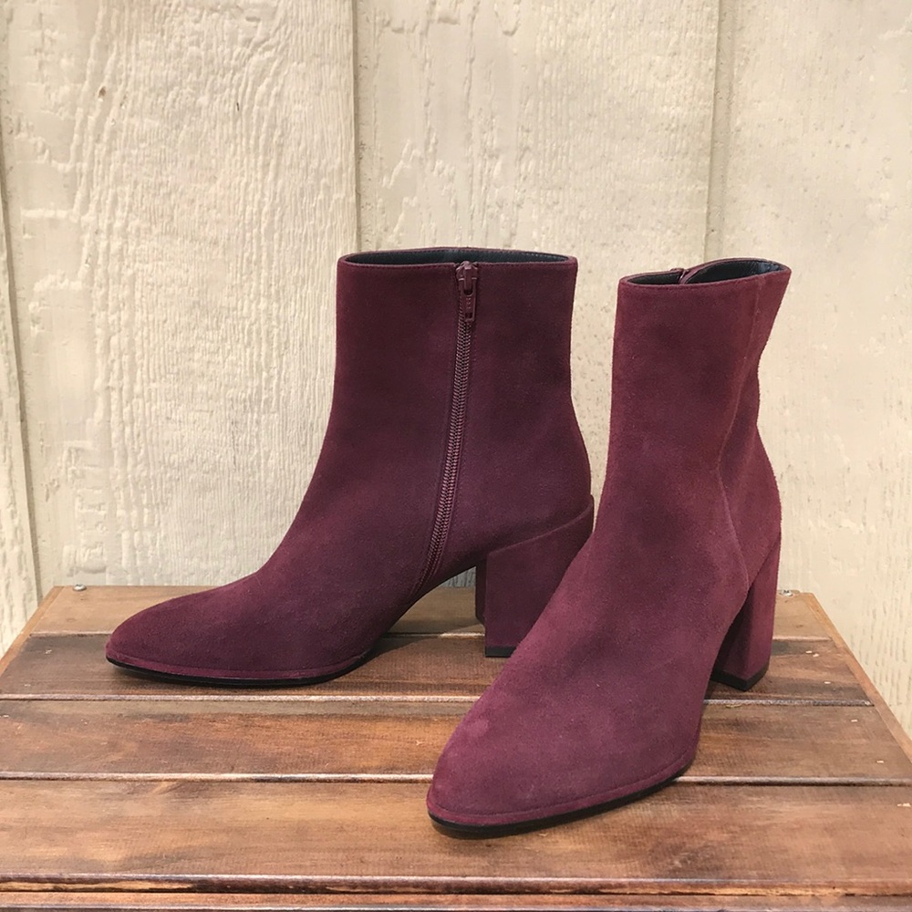 Stuart Weitzman Notazzie Booties in Merlot Suede